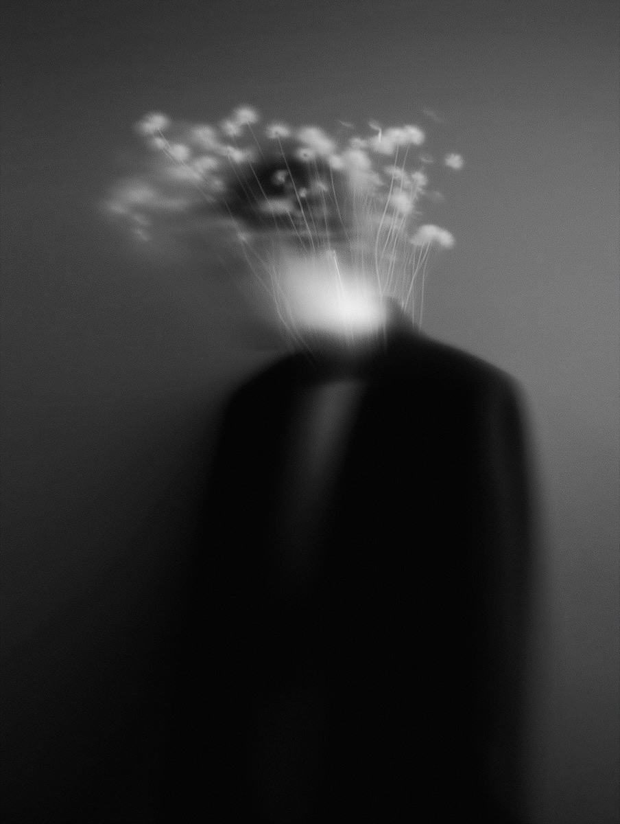 A portrait dissolving into motion